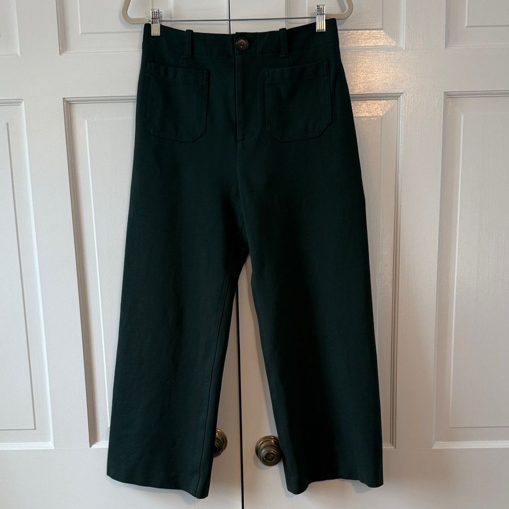 Anthropologie Dark Green Wide Leg High Waist Knit Pants Patch Pockets Size 8